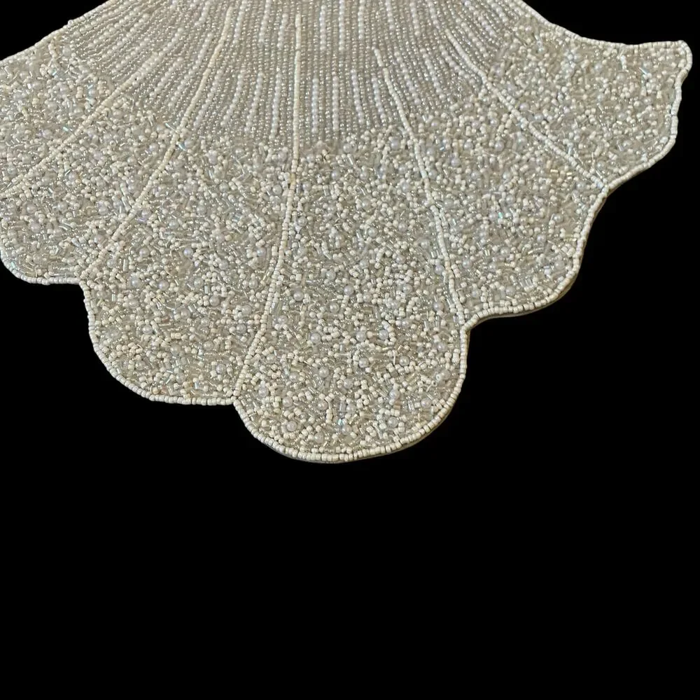 Christian Siriano Halloween Ghost Beaded Placemat 16in White Silver Glam New